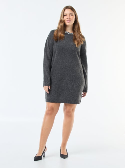 Trui-jurk van zwaar tricot met strassteentjes - Kiabi