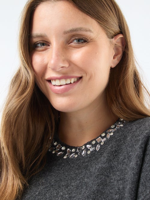 Trui-jurk van zwaar tricot met strassteentjes - Kiabi