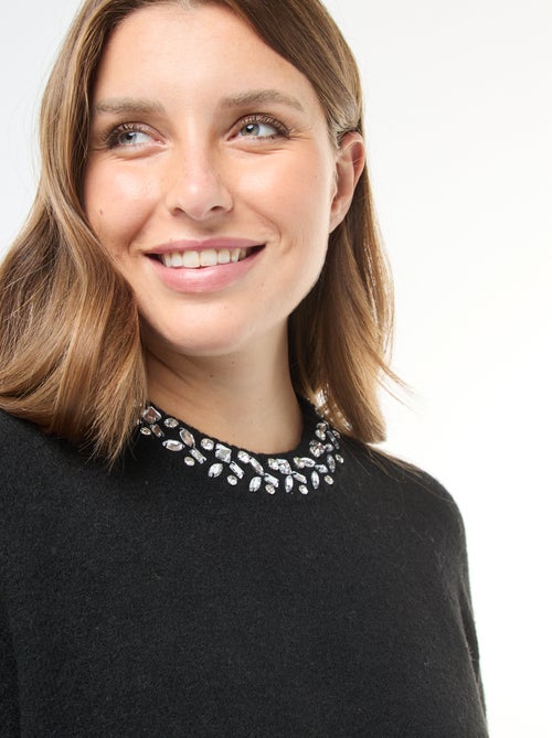 Trui-jurk van zwaar tricot met strassteentjes - Kiabi