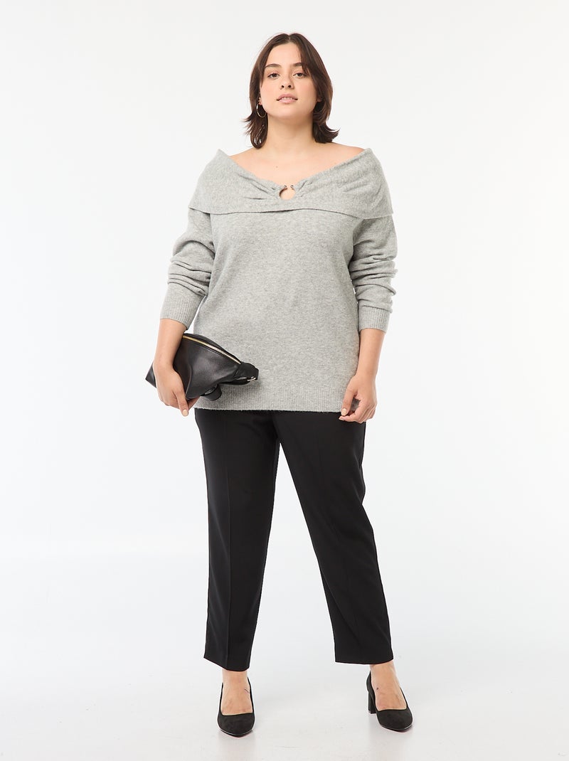 Trui met bardothals en borstdetail Grijs - Kiabi