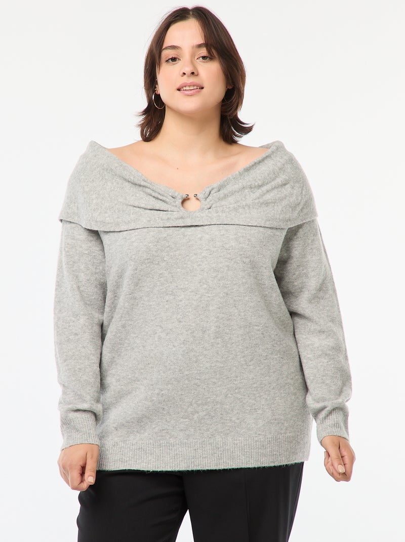 Trui met bardothals en borstdetail Grijs - Kiabi