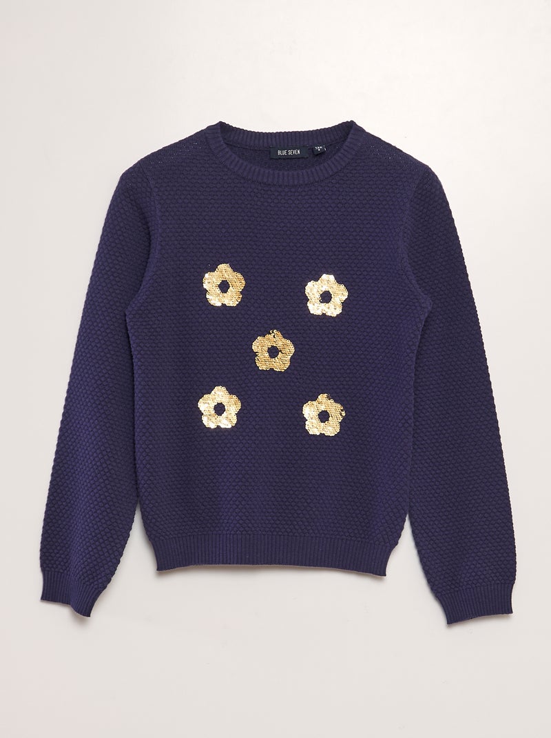 Trui met bloemetjes in lovertjes BLAUW - Kiabi