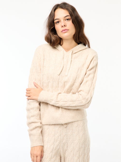 Trui met capuchon en kabelpatroon - Kiabi