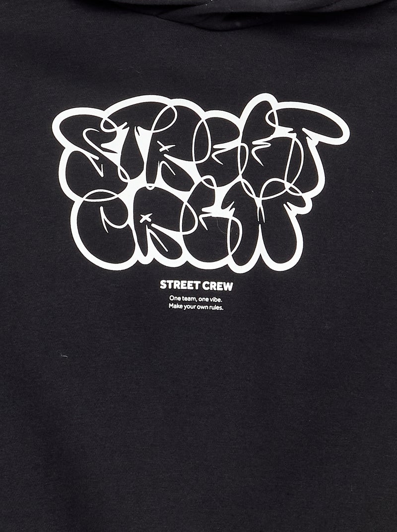 Trui met capuchon en print Zwart - Kiabi