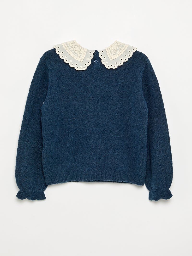 Trui met een grote geborduurde fantasiekraag Blauw - Kiabi