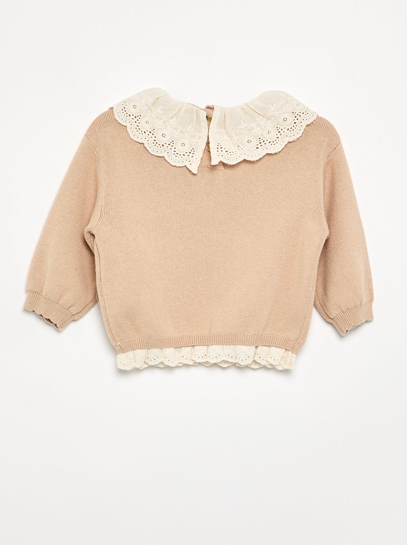 Trui met fantasiekraag van broderie anglaise Biege - Kiabi