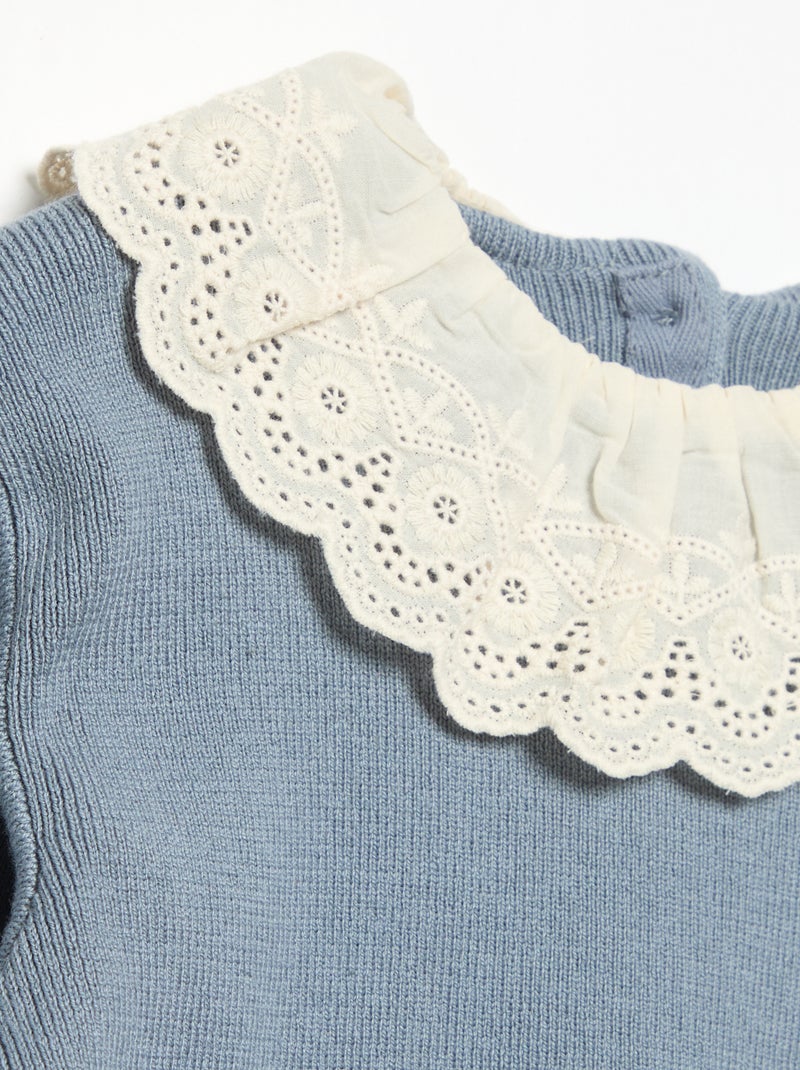 Trui met fantasiekraag van broderie anglaise Blauw - Kiabi