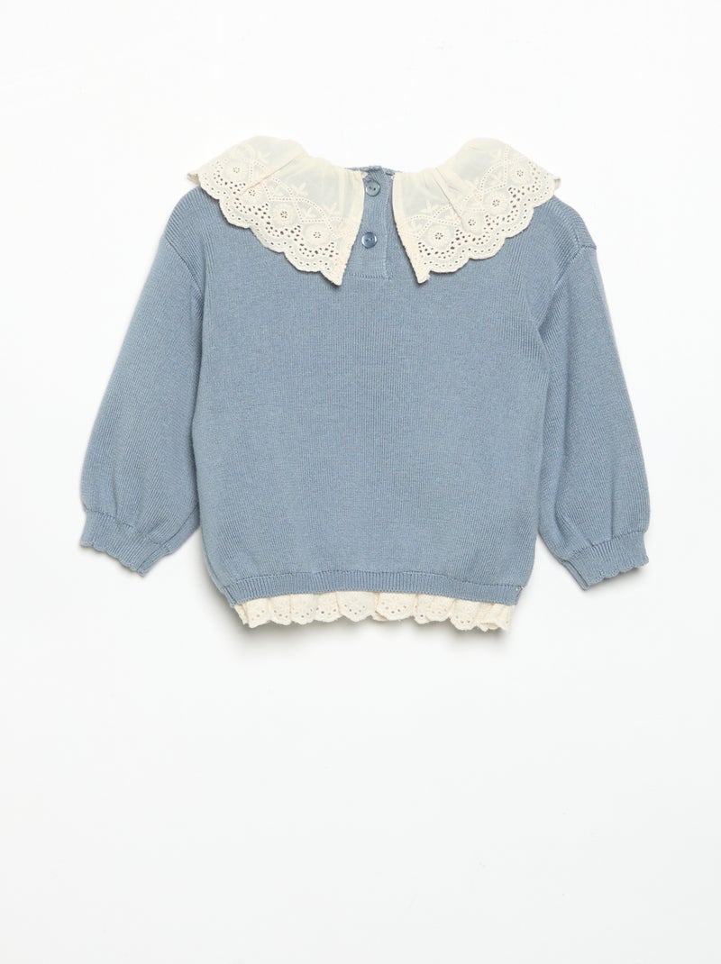 Trui met fantasiekraag van broderie anglaise Blauw - Kiabi