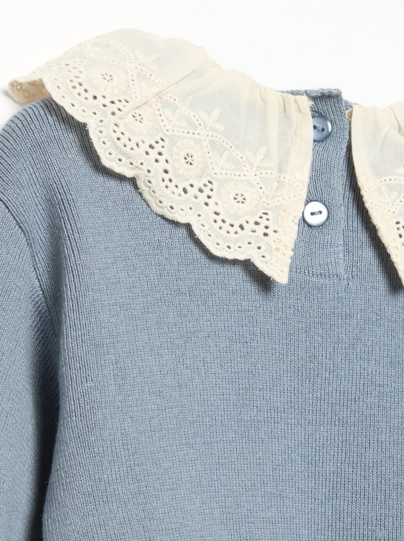 Trui met fantasiekraag van broderie anglaise Blauw - Kiabi
