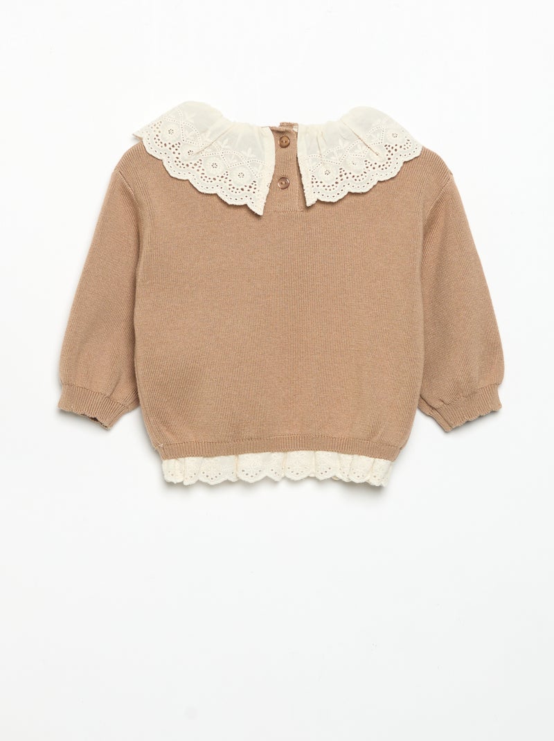 Trui met fantasiekraag van broderie anglaise Bruin - Kiabi