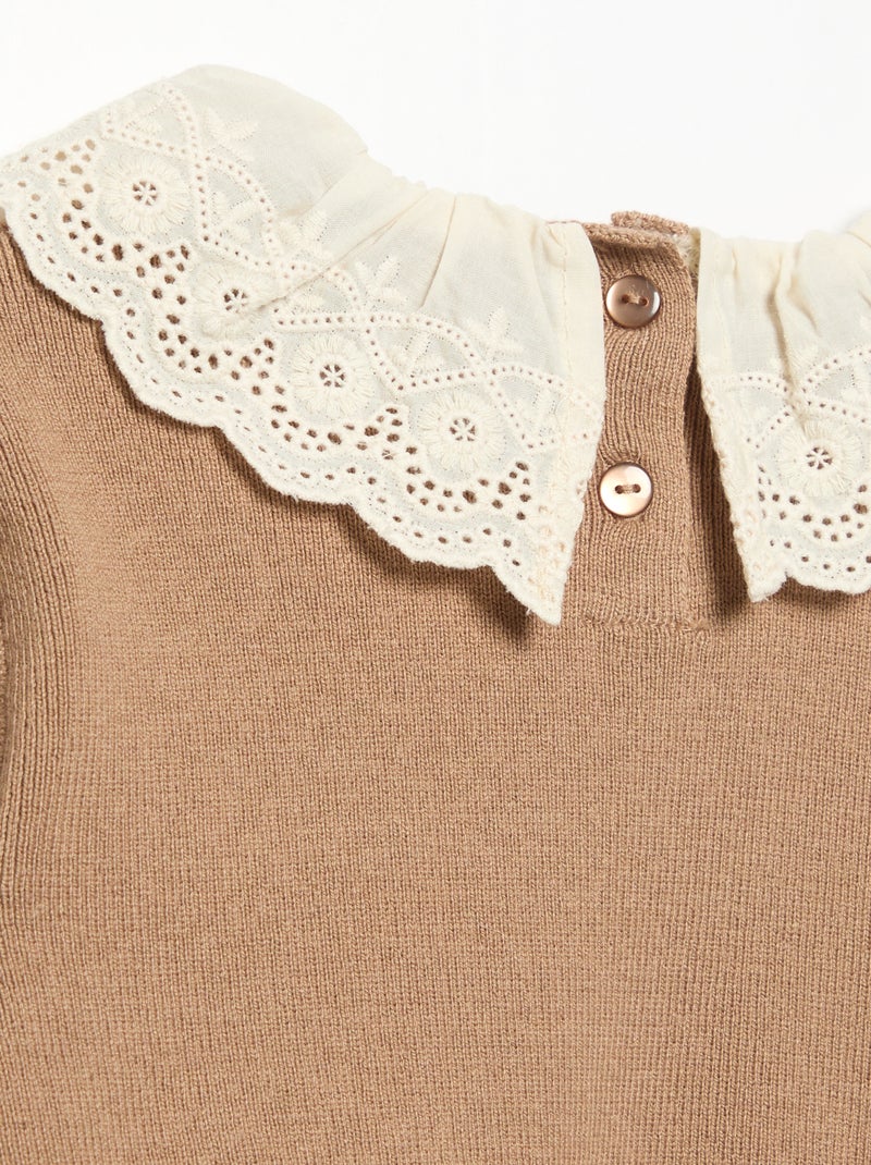 Trui met fantasiekraag van broderie anglaise Bruin - Kiabi