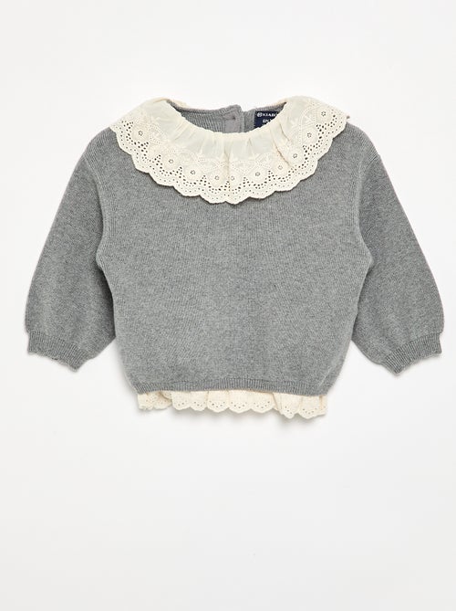 Trui met fantasiekraag van broderie anglaise - Kiabi