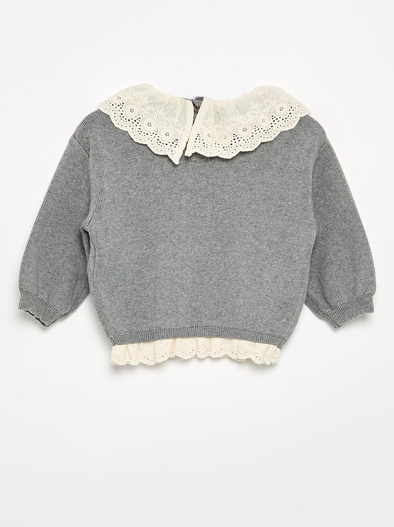 Trui met fantasiekraag van broderie anglaise Grijs - Kiabi