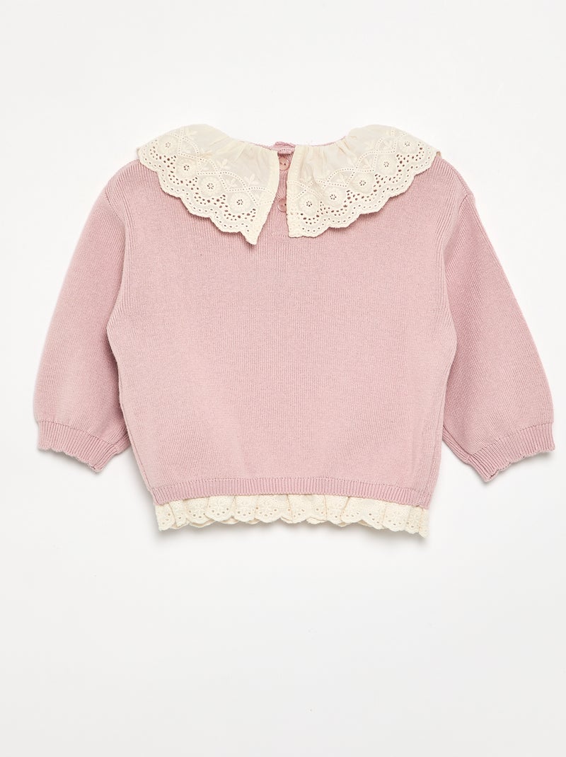 Trui met fantasiekraag van broderie anglaise Paars - Kiabi