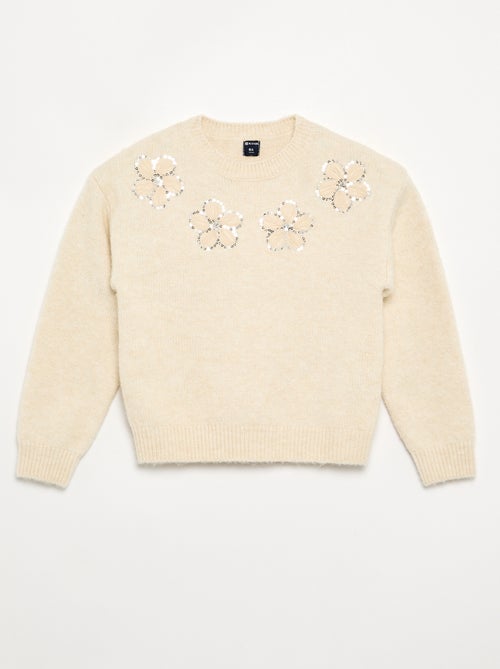 Trui met geborduurde bloemen en pailletten - Kiabi