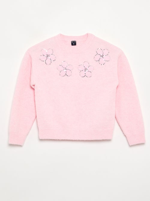 Trui met geborduurde bloemen en pailletten - Kiabi