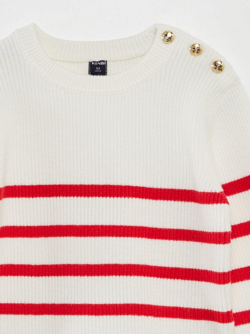 Trui met knopen in matrozenstijl WIT - Kiabi