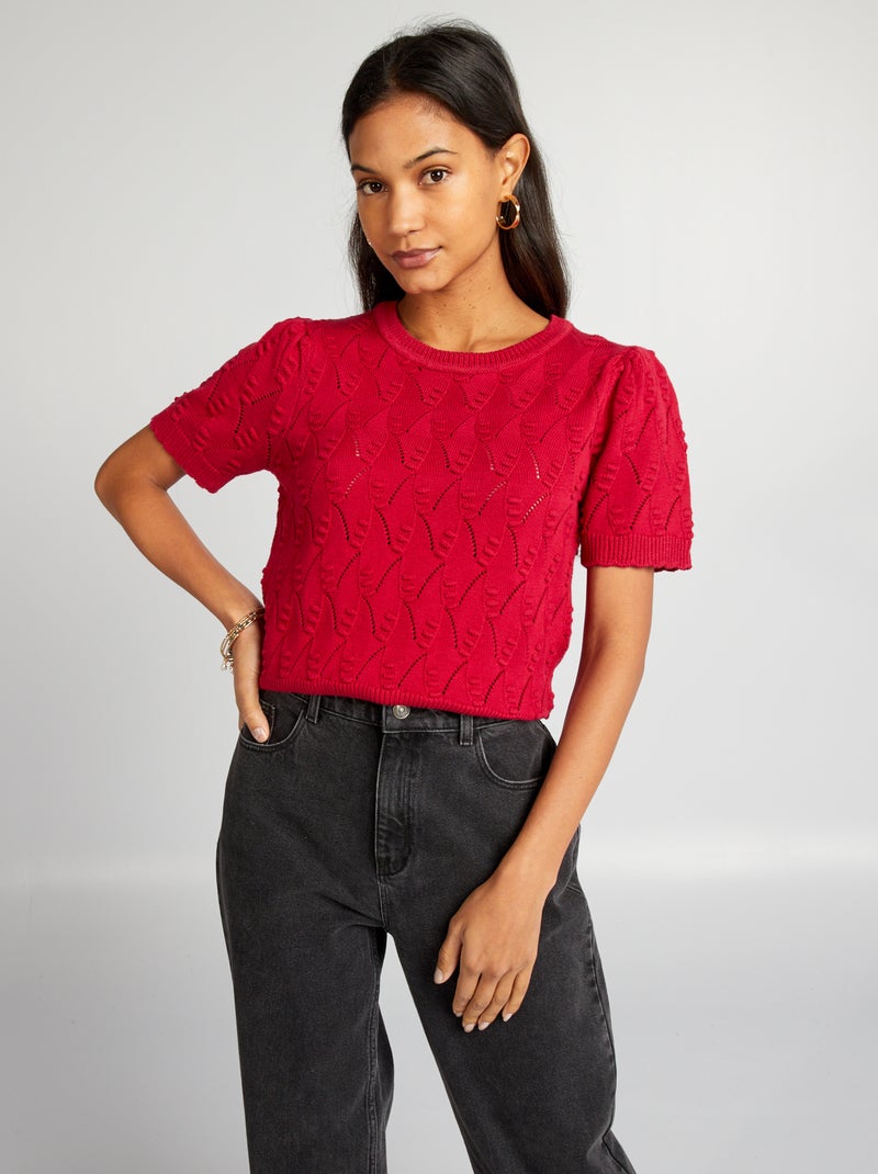 Trui met korte mouw van fantasietricot ROOD - Kiabi