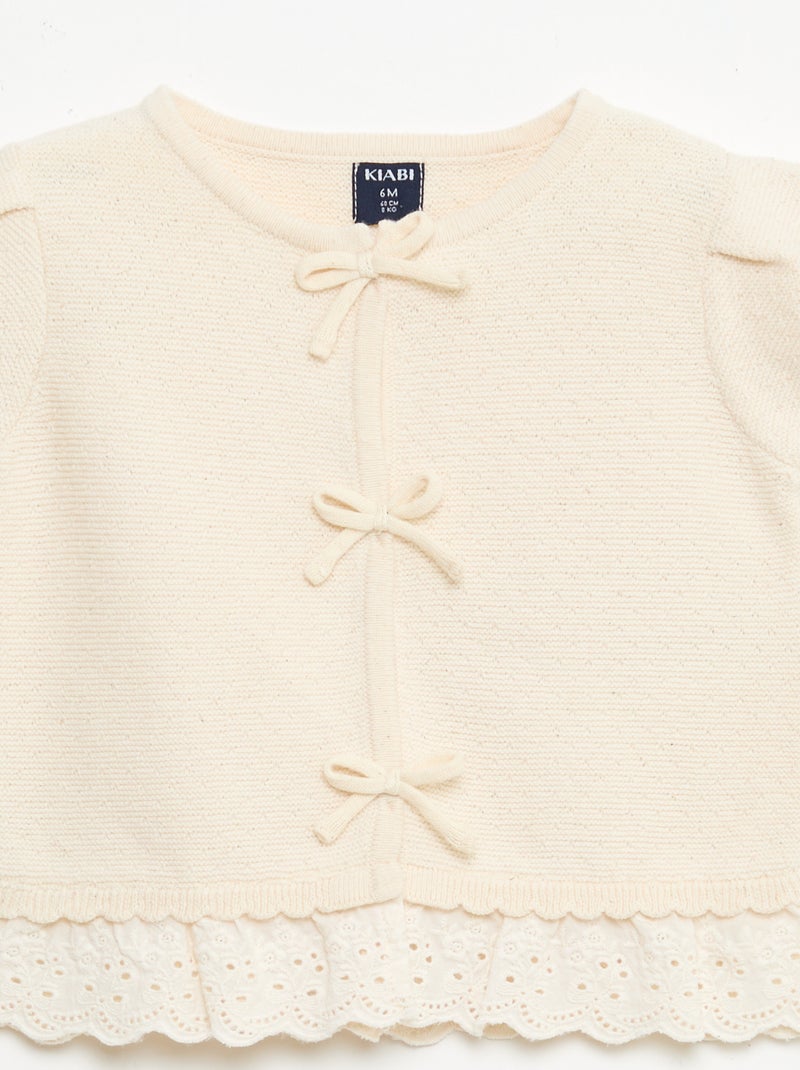 Trui met korte mouwen en fantasie strikjes Beige - Kiabi