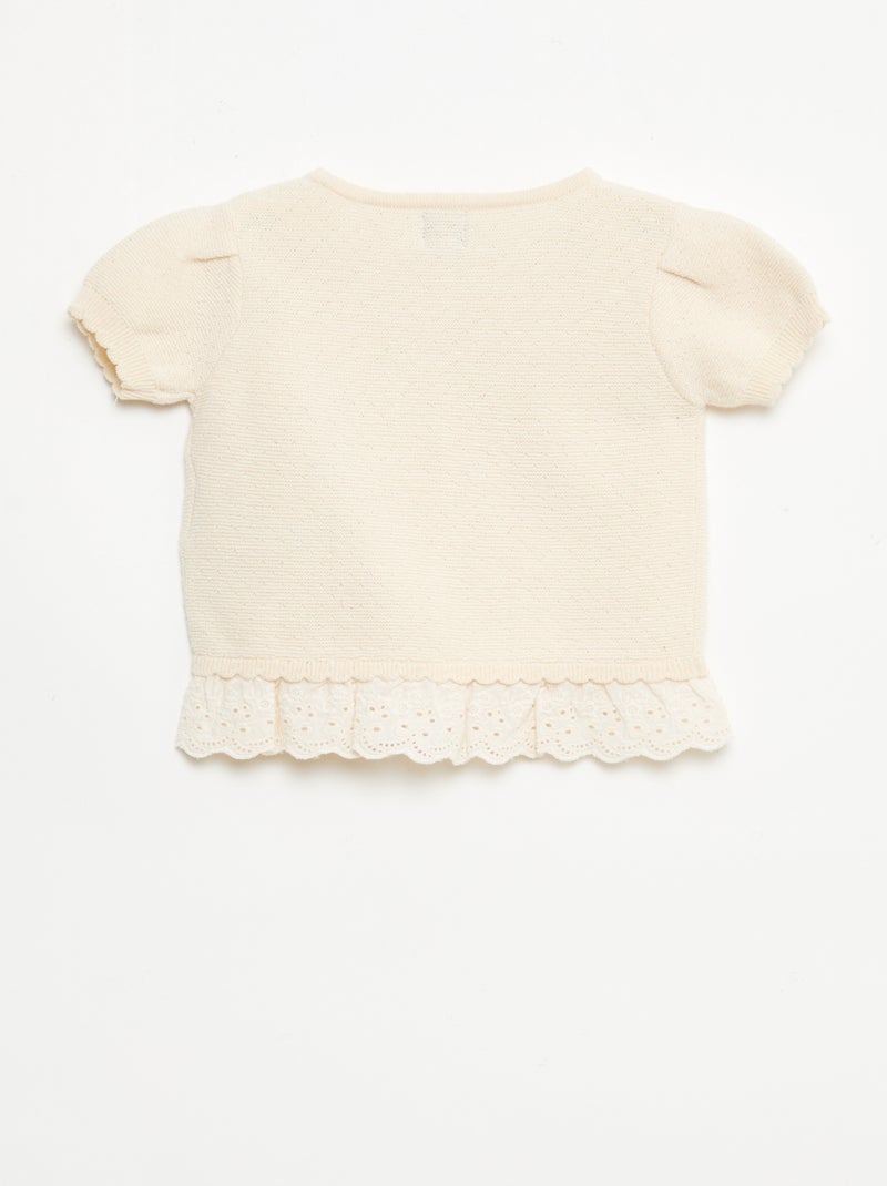 Trui met korte mouwen en fantasie strikjes Beige - Kiabi