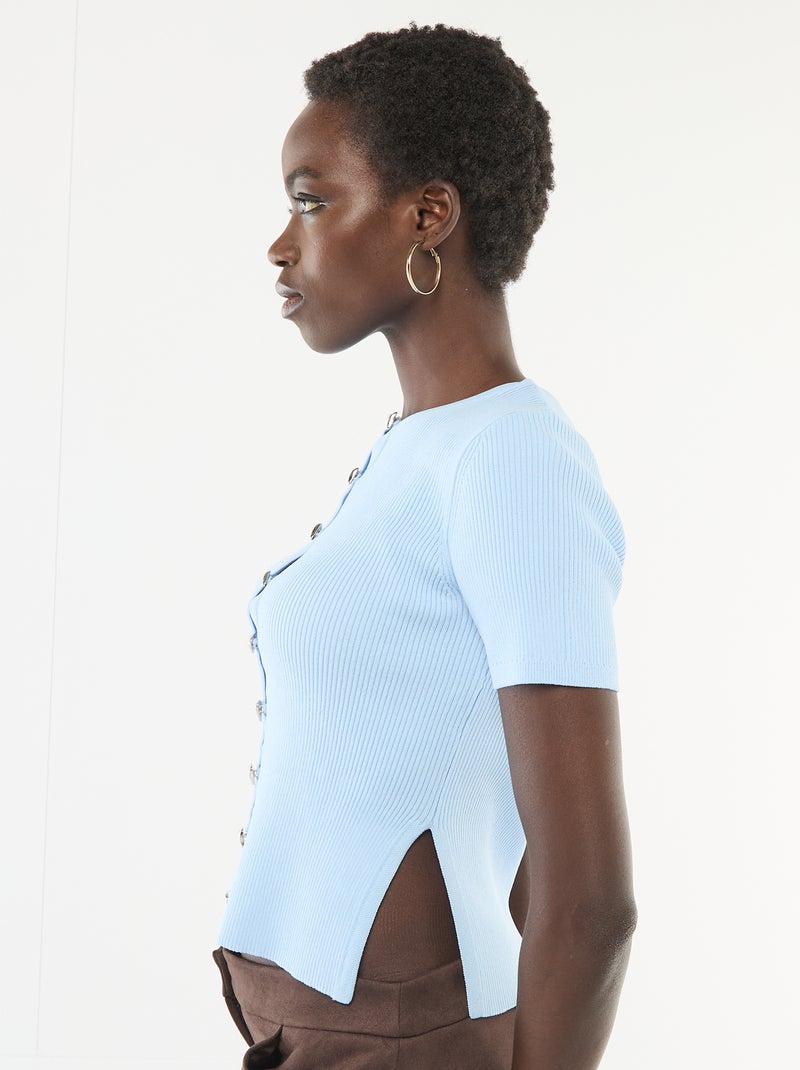 Trui met korte mouwen en fantasieknopen Blauw - Kiabi