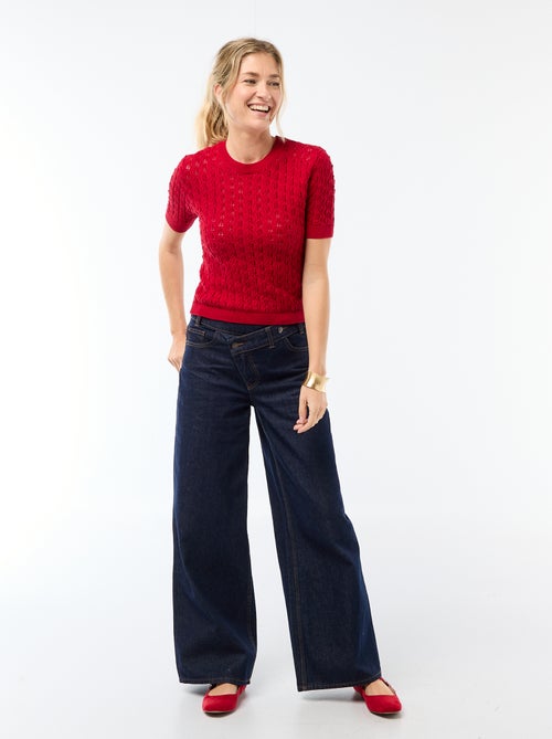 Trui met korte mouwen van opengewerkt haakbreisel - Kiabi