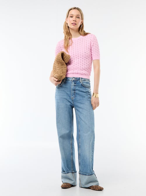 Trui met korte mouwen van opengewerkt haakbreisel - Kiabi