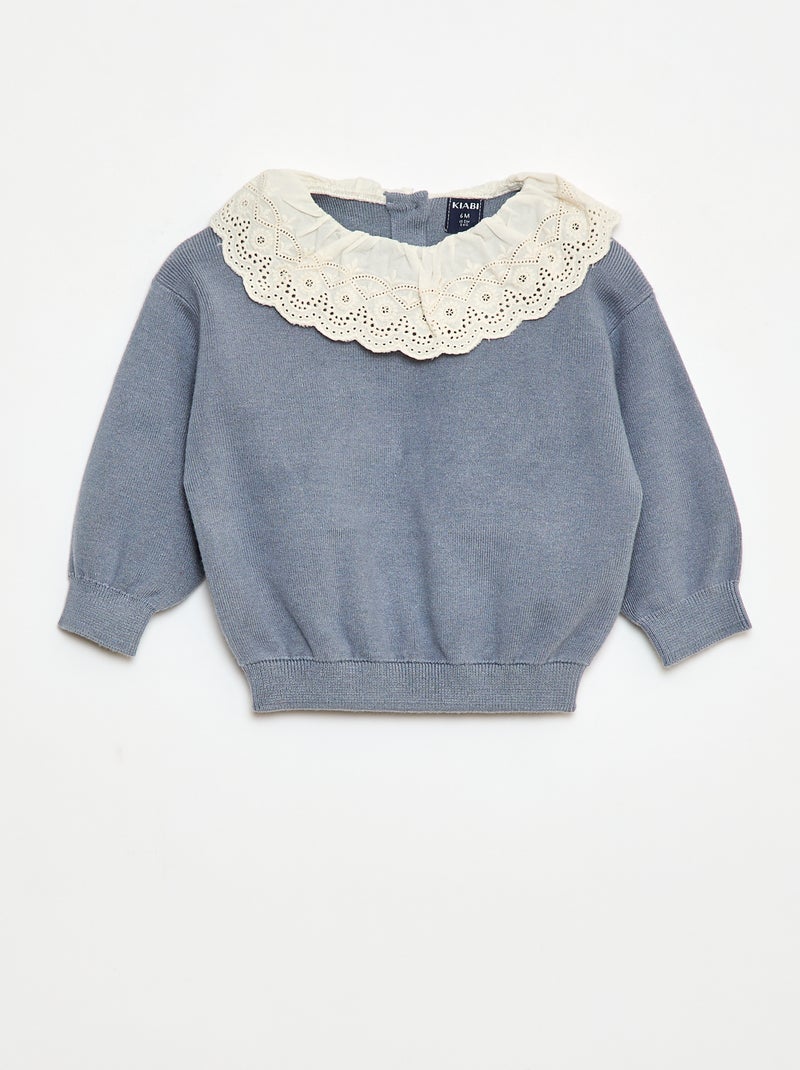 Trui met kraag van katoenen voile Blauw - Kiabi