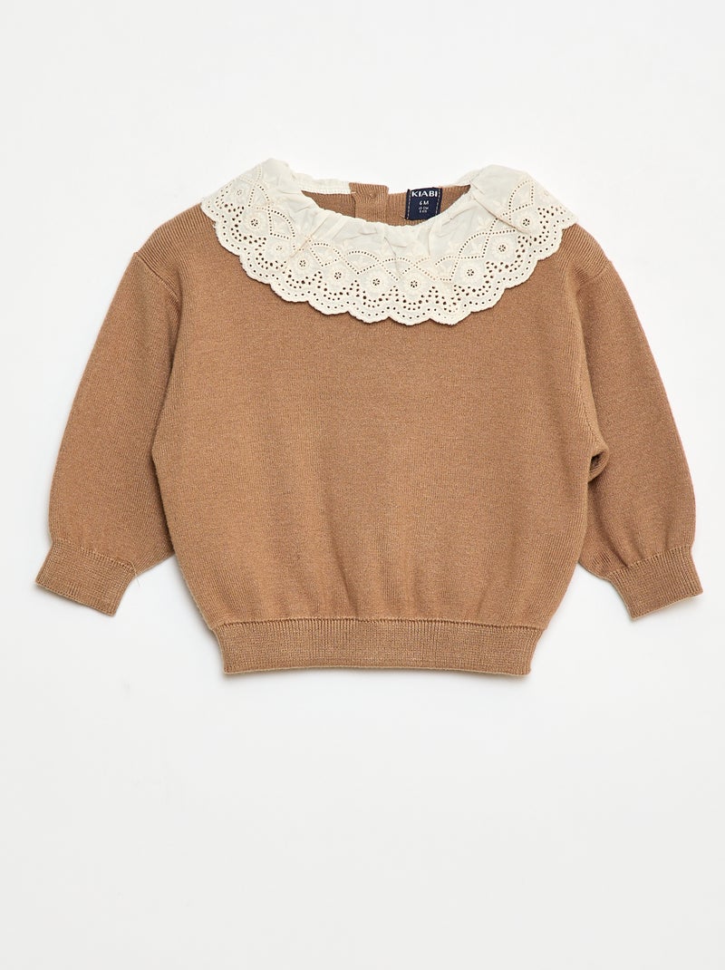Trui met kraag van katoenen voile Bruin - Kiabi