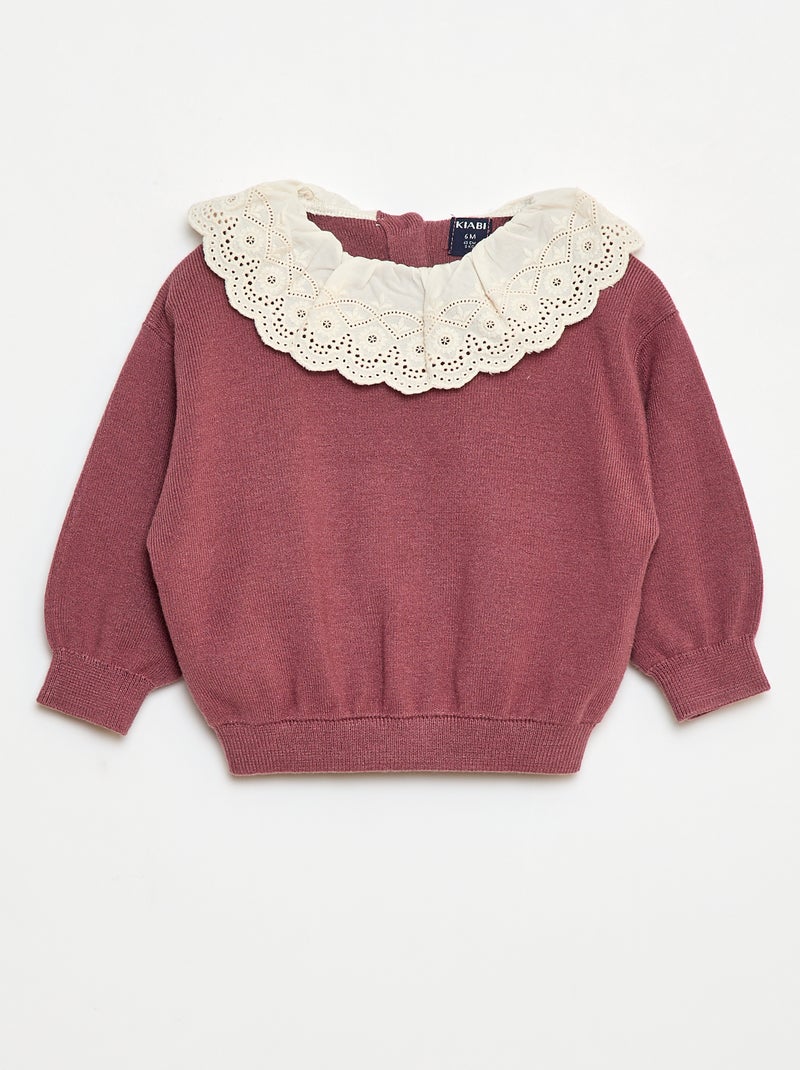 Trui met kraag van katoenen voile Rose - Kiabi