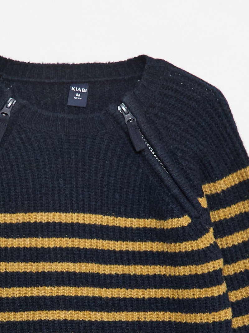 Trui met opstaande kraag en dubbele ritssluiting - gemakkelijk aan te trekken collectie Blauw - Kiabi