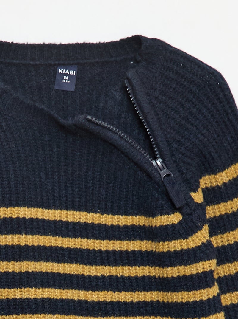 Trui met opstaande kraag en dubbele ritssluiting - gemakkelijk aan te trekken collectie Blauw - Kiabi