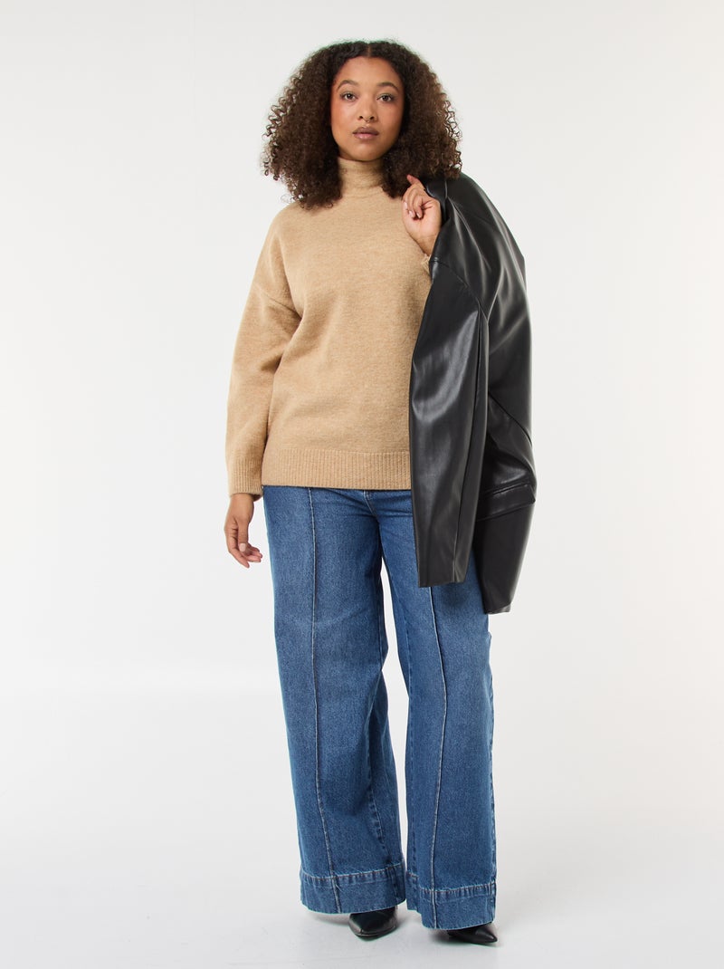 Trui met opstaande kraag en siersplit op de rug Biege - Kiabi