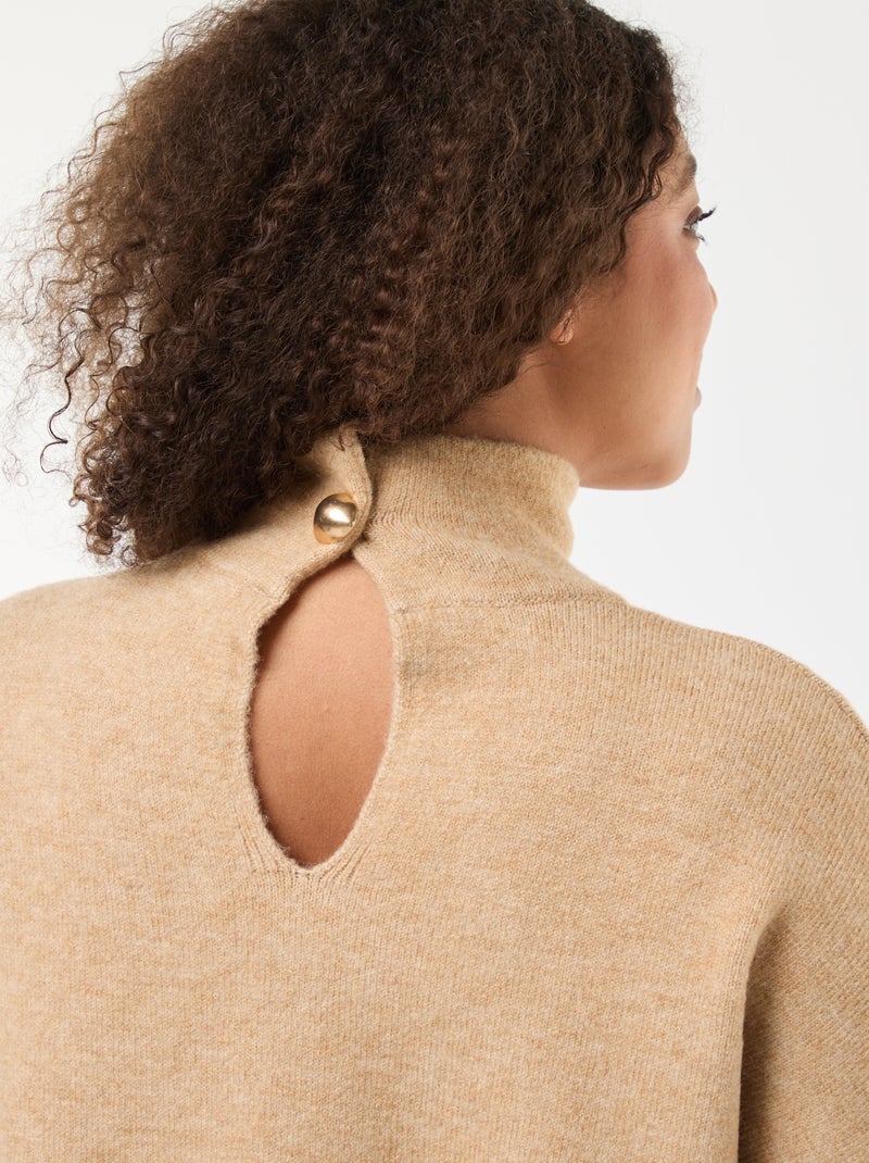 Trui met opstaande kraag en siersplit op de rug Biege - Kiabi