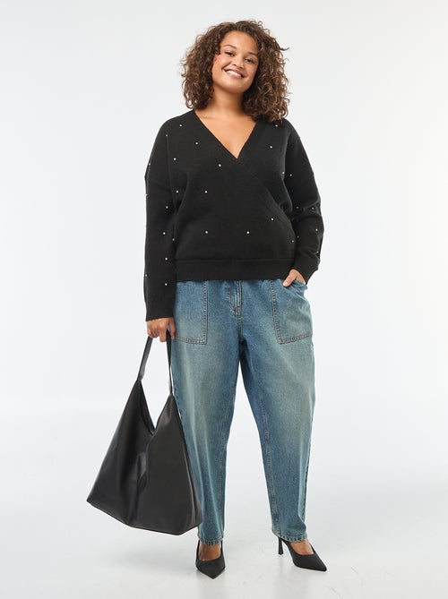 Trui met overslaghals en stras - Kiabi