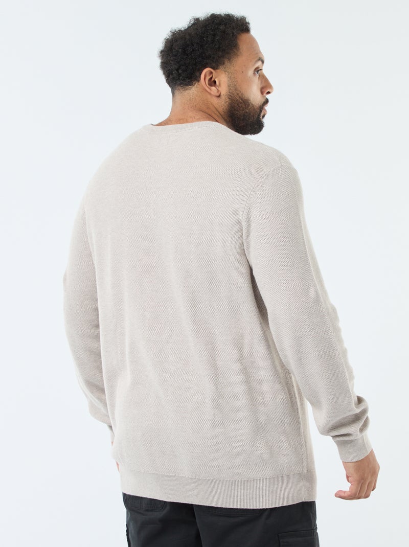 Trui met piquétextuur en geknoopte ronde hals Biege - Kiabi