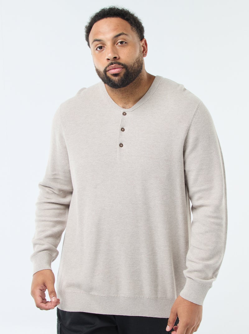 Trui met piquétextuur en geknoopte ronde hals Biege - Kiabi