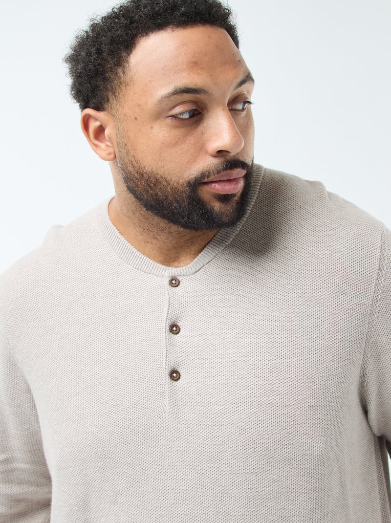 Trui met piquétextuur en geknoopte ronde hals Biege - Kiabi