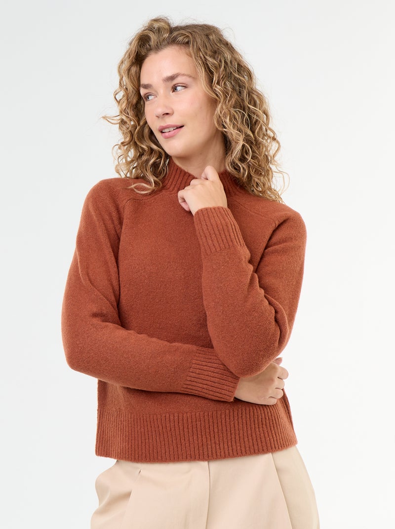 Trui met ribgebreide col Oranje - Kiabi