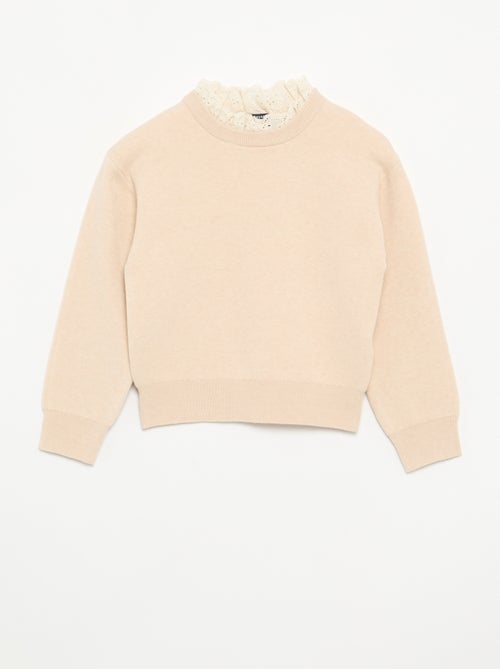 Trui met ronde hals en 2-in-1-effect van broderie anglaise - Kiabi