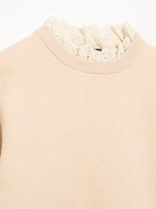 Trui met ronde hals en 2-in-1-effect van broderie anglaise - Kiabi