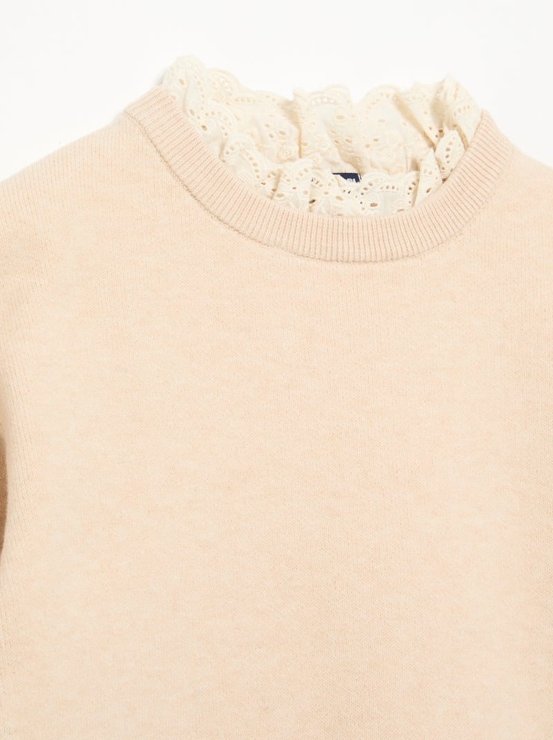 Trui met ronde hals en 2-in-1-effect van broderie anglaise Biege - Kiabi