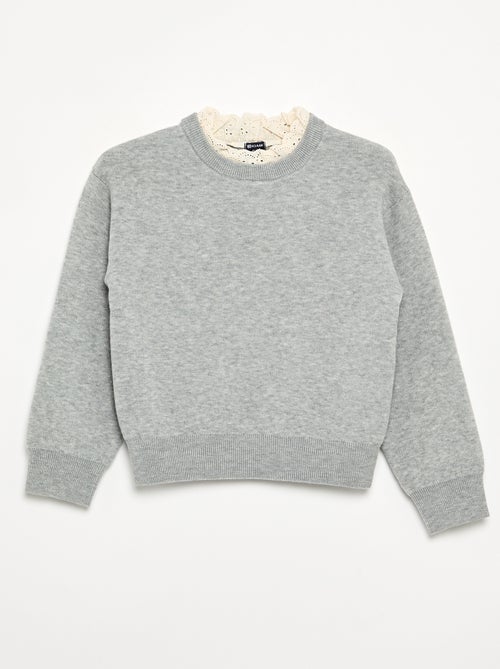 Trui met ronde hals en 2-in-1-effect van broderie anglaise - Kiabi