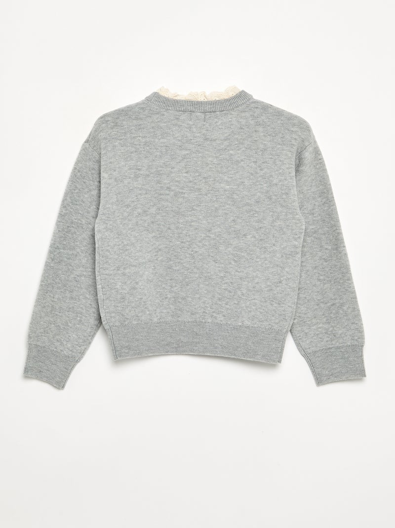 Trui met ronde hals en 2-in-1-effect van broderie anglaise Grijs - Kiabi