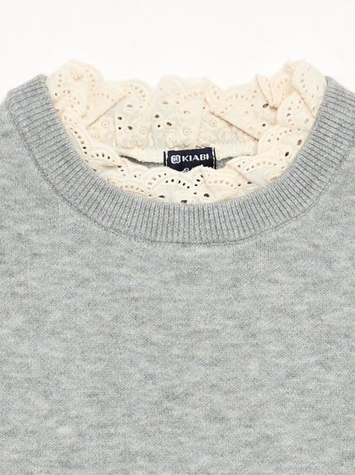 Trui met ronde hals en 2-in-1-effect van broderie anglaise - Kiabi