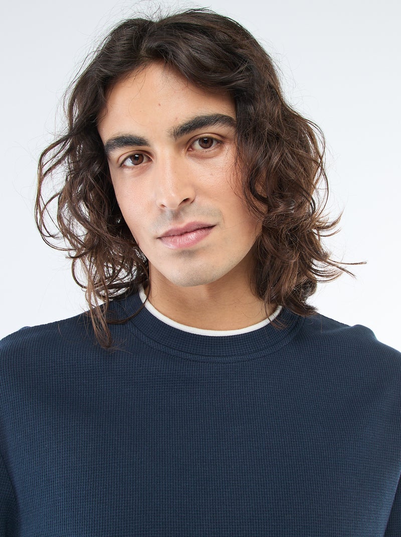 Trui met ronde hals en gewafelde stof Blauw - Kiabi