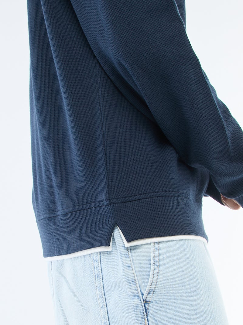 Trui met ronde hals en gewafelde stof Blauw - Kiabi