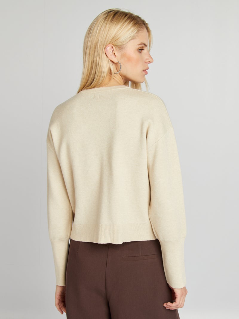 Trui met ronde hals en knopen aan de mouwen BIEGE - Kiabi