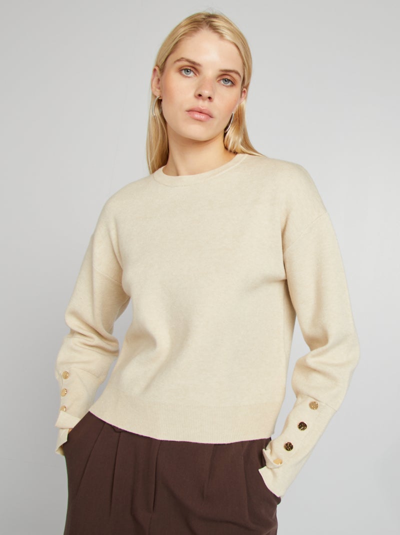 Trui met ronde hals en knopen aan de mouwen BIEGE - Kiabi