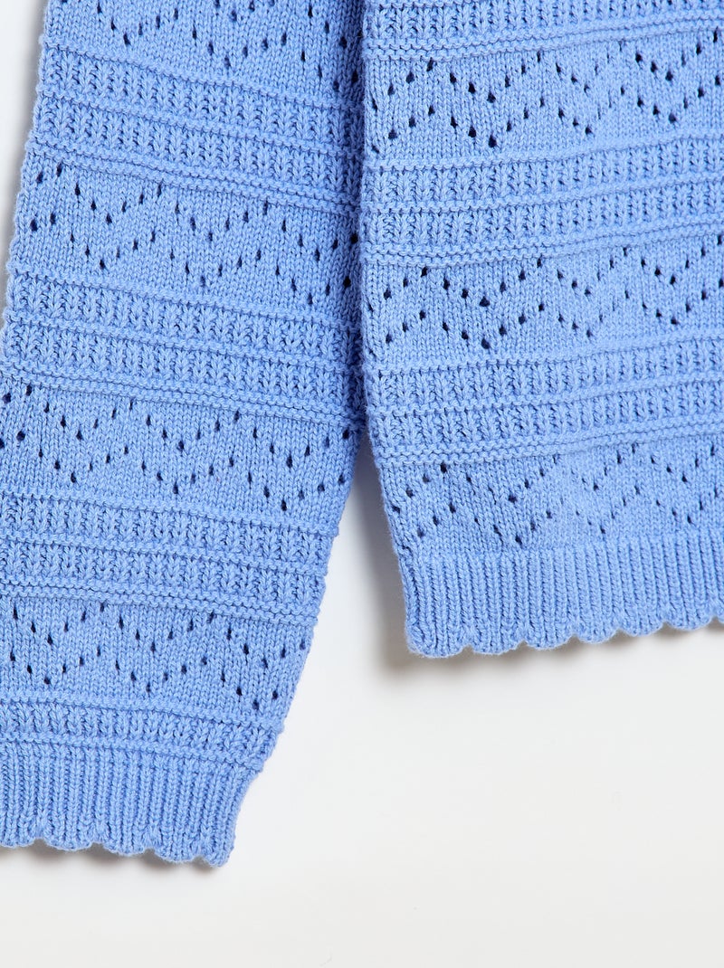Trui met ronde hals van fantasiebreisel met opengewerkte katoenen motieven Blauw - Kiabi